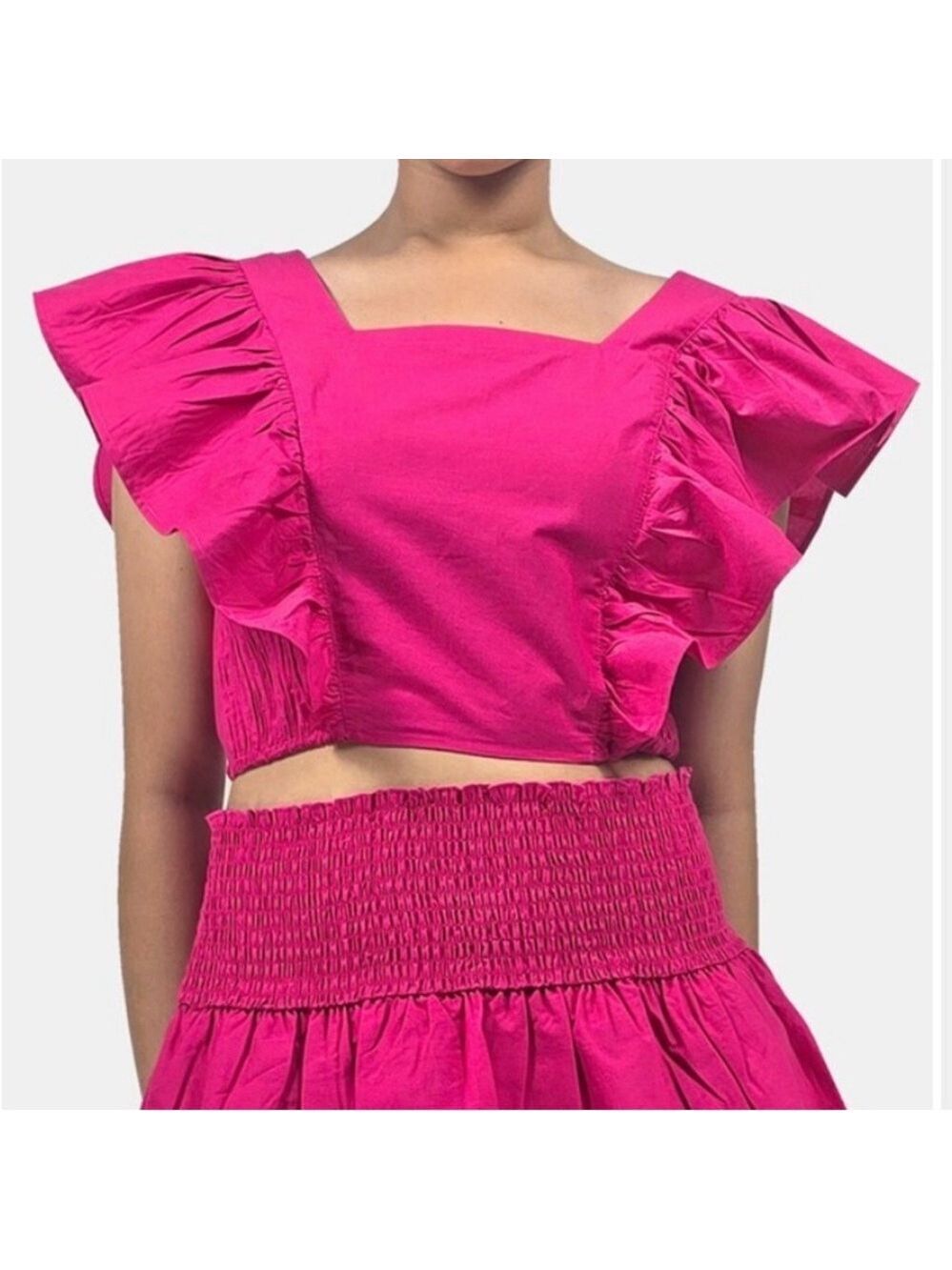 NWT HT 360 Collective Nordstroms Pink Ruffled Crop Blouse with Bib Collar